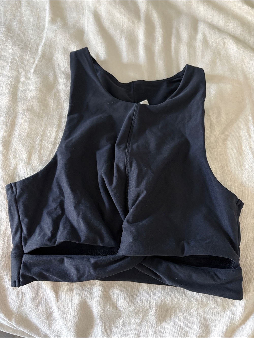 Spiritual Gangster Twist-Front Black Crop Athletic Tank